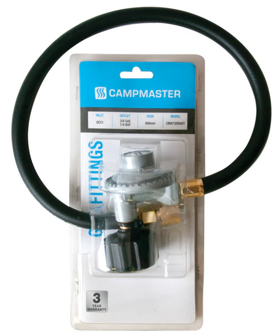 Campmaster 600mm QCC1 Gas Hose and Regulator Including Adaptor