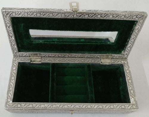 Rounded Jewellery Box with Mirror & Ring Holder - Peacock Design