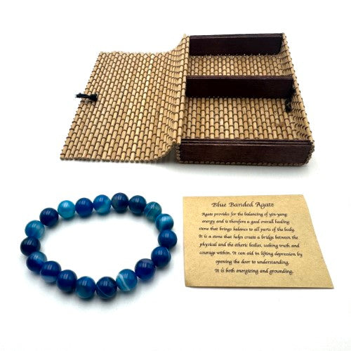 Bracelet - Aqua Blue Banded Agate (10mm)