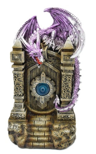 Ornament - Purple Dragon On Castle Door with LED Light (21cm)