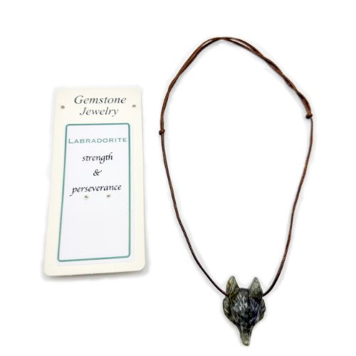 Pendant - Labradorite Wolf Head