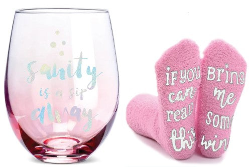 SOCKS & Stemless SET - SANITY IS A SIP AWAY OSFM