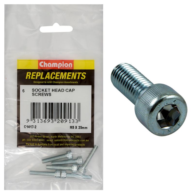 M5 X 25MM SOCKET HEAD CAP SCREWS - 6PK