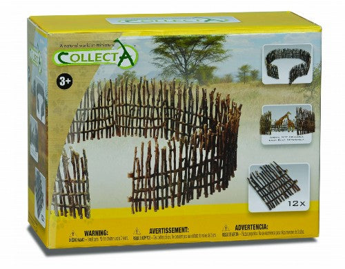 Boma Fence BOXED by CollectA, featuring 12 realistic fence sections for creating wildlife dioramas and protecting miniature animals.