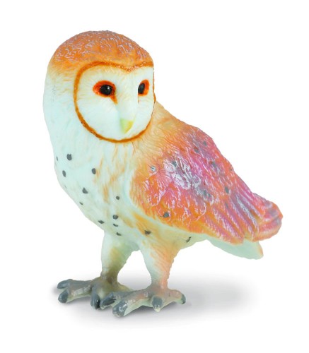 Small Collecta Barn Owl figurine showcasing detailed plumage and alert expression, perfect for collectors and wildlife lovers.