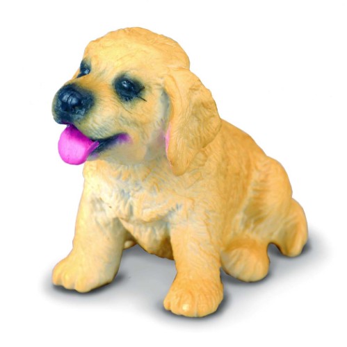 Small Golden Retriever puppy figurine by Collecta, showcasing its playful demeanor and friendly expression.