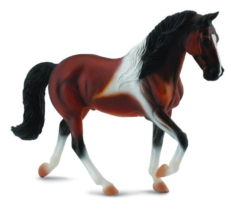 Lifelike Tennessee Walking Horse stallion bay pinto figurine, detailed craftsmanship, perfect for collectors and horse lovers.