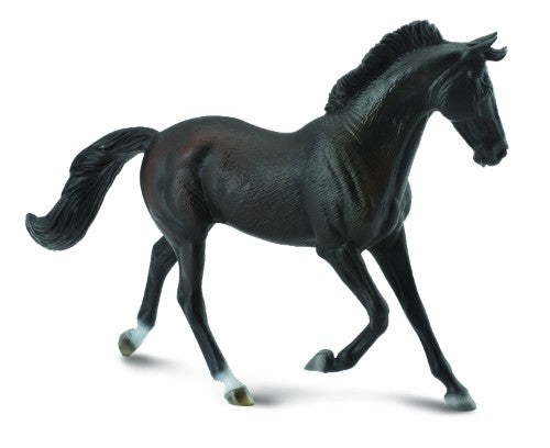 XL black Thoroughbred mare figurine showcasing detailed craftsmanship, perfect for equestrian collectors and enthusiasts.