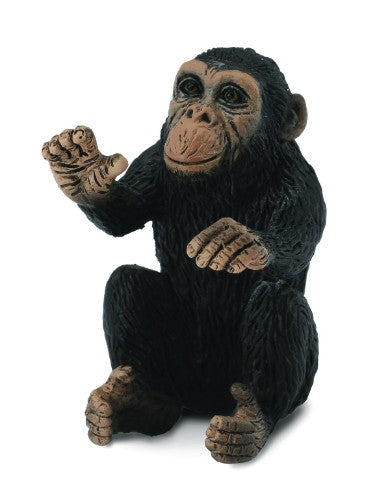 Small figurine of a cute chimpanzee cub hugging, perfect for collectors and wildlife enthusiasts.