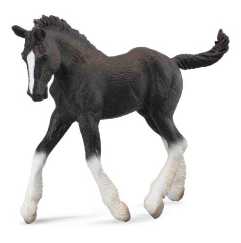 Handcrafted black Shire horse foal figurine, medium size, highlighting strength and gentleness, perfect for collectors.