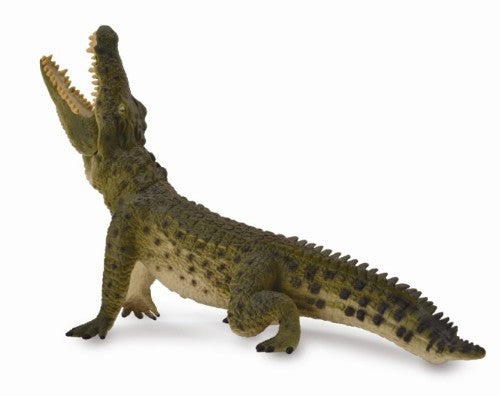 XL Nile crocodile figurine in leaping pose with moveable jaw, perfect for collectors and educational purposes.