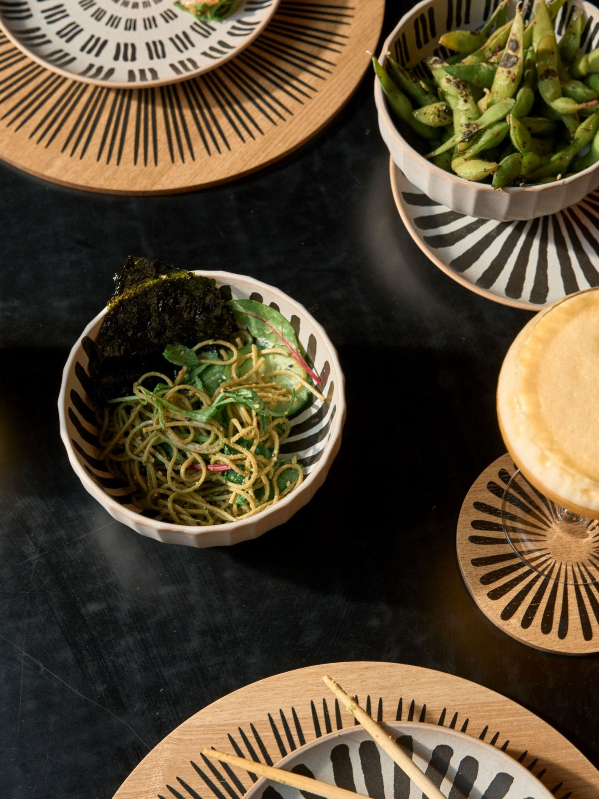 Hottie Kimmie Long Stripe Noodle Bowl - Black