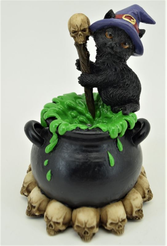 Ornament - Black Cat Cauldron with LED (12cm)