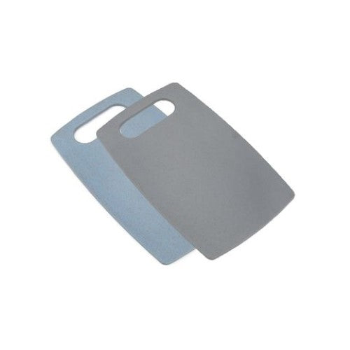 Set of 12 Cook Charmy Mini Cutting Boards, eco-friendly, dishwasher safe, includes vibrant blue and classic grey boards.