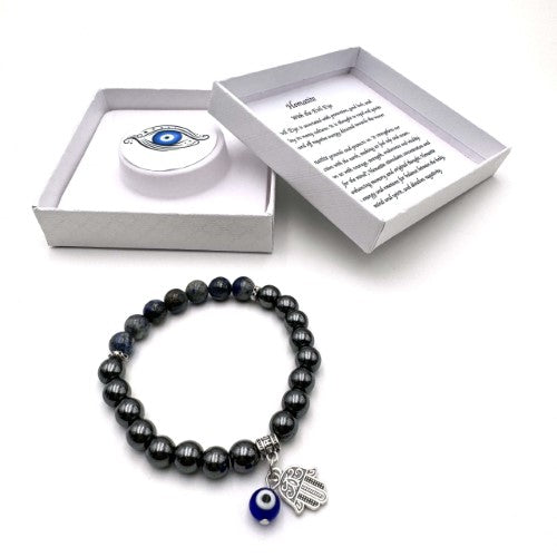 Charm Bracelet - Hamsa Evil Eye Hematite