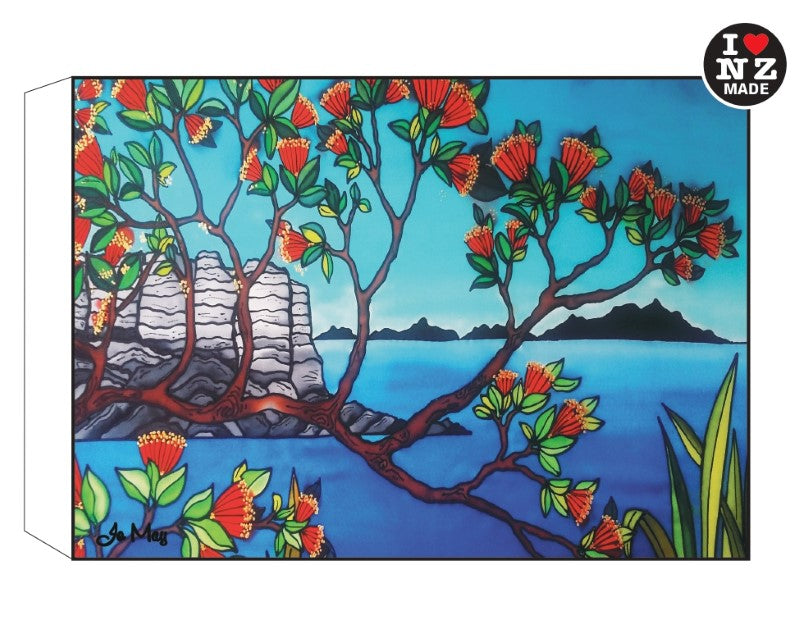 Jo May Rectangle 10 x 14 cm White Art Block - Pohutukawa & Coastline