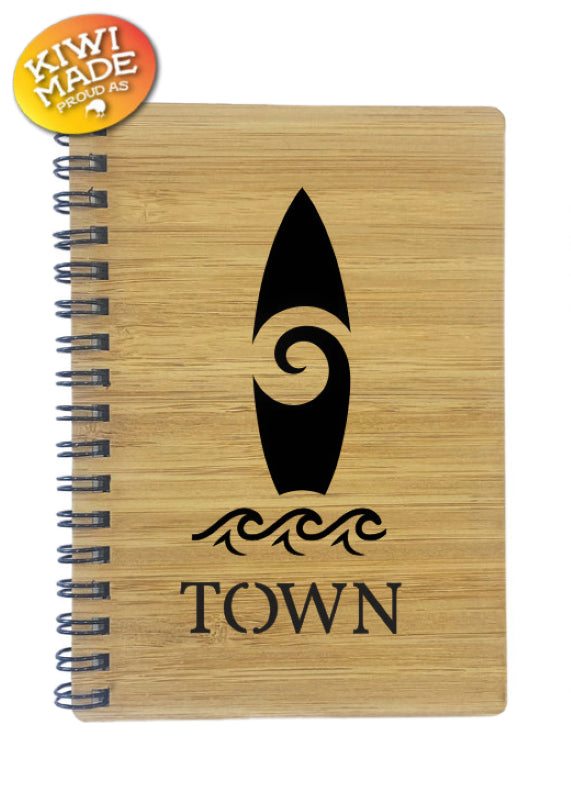 Bamboo Notebook Laser Cut with Surfboard and Custom Town (SMARTFOX)