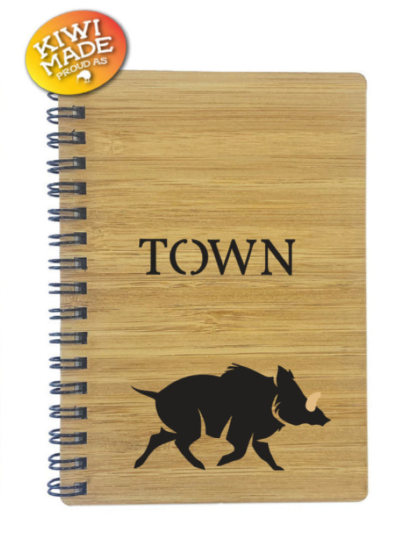 Bamboo Notebook Laser Cut with Boar and Custom Town