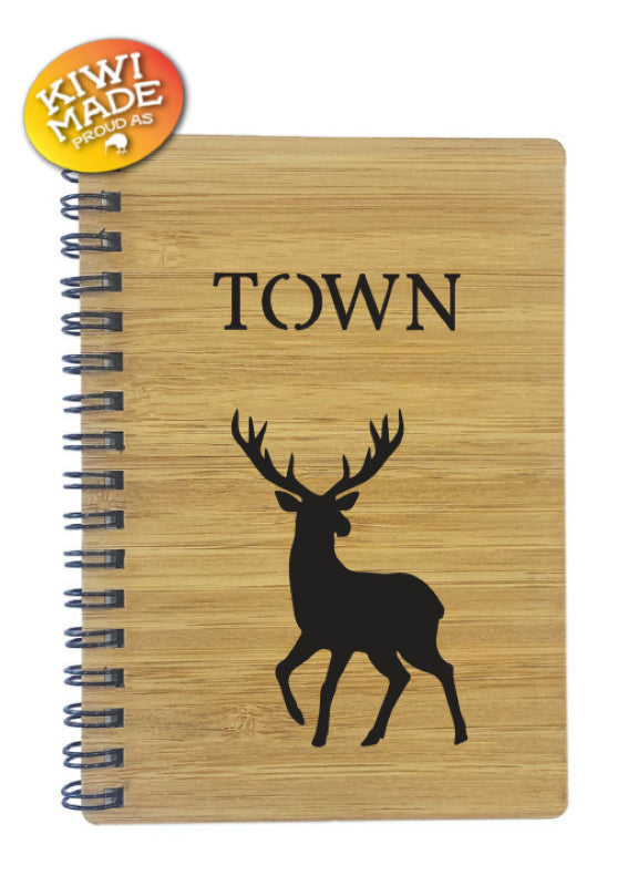 Bamboo Notebook Laser Cut with Deer and Custom Town
