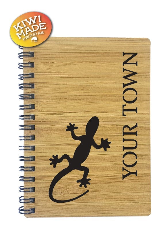 Bamboo Notebook Laser Cut with Gecko and Custom Town