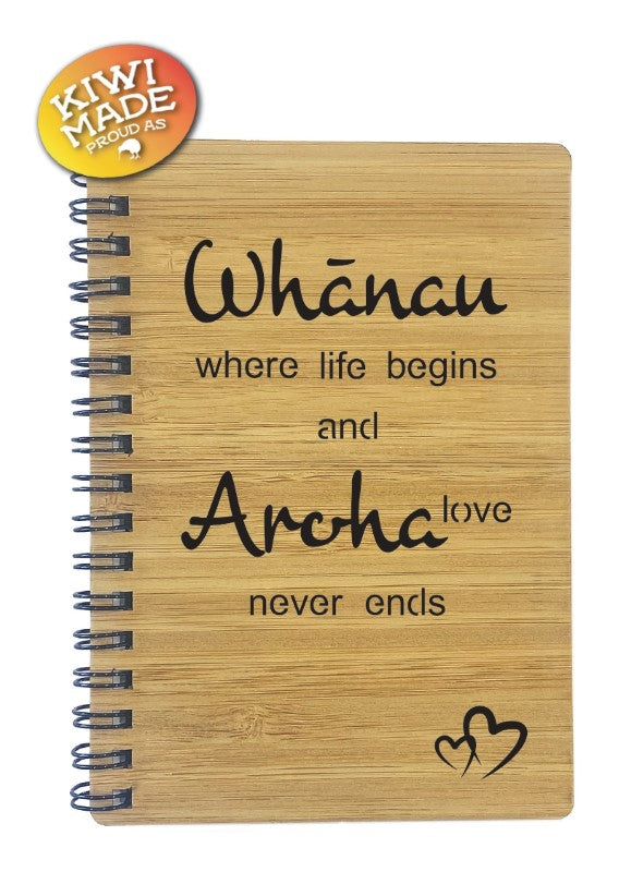 Bamboo Notebook Laser Cut with Whanau Aroha