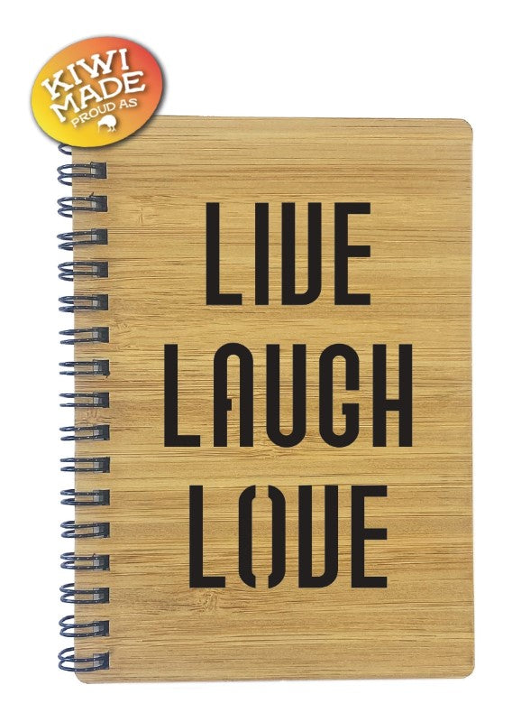 Bamboo Notebook Laser Cut with Live, Laugh, Love