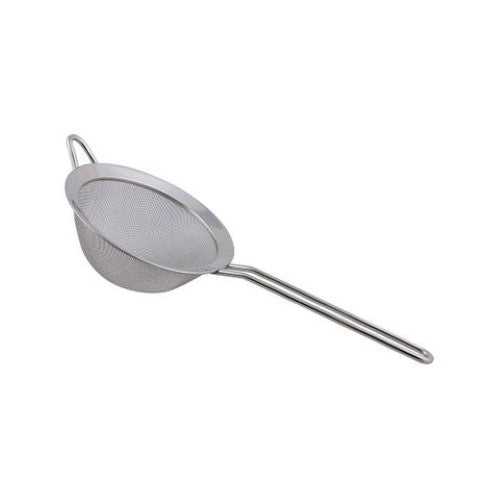 Compact 12.5cm stainless steel sieve ideal for sifting flour and straining, ensuring light, fluffy baked goods.