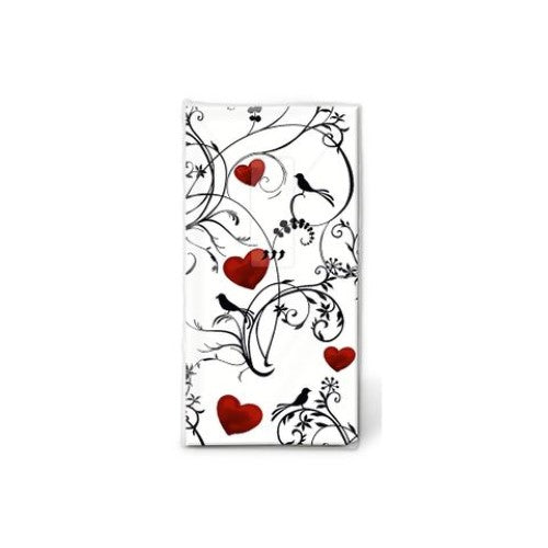 Elegant 18-ply tissues adorned with charming heart patterns, perfect for romantic occasions and eco-friendly celebrations.