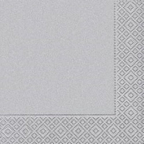 Elegant Uni Silver cocktail napkins made from compostable bio tissue, perfect for stylish and eco-friendly gatherings.