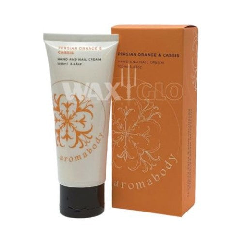 Aromabotanicals Hand Cream 100ml tube featuring Persian Orange & Cedar fragrance for ultra-hydrated, soft hands.