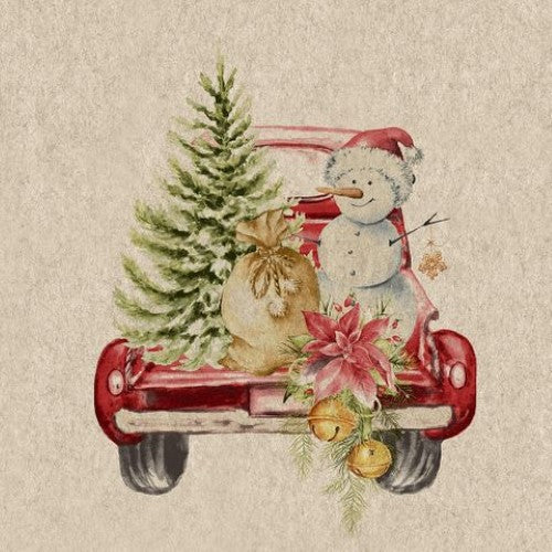 Luncheon Napkin - Car Snowman