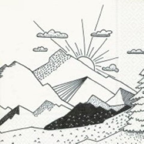 Eco-friendly Luncheon Napkins featuring a stunning graphical landscape, 3-ply, compostable, 20 pack, 33 x 33 cm.