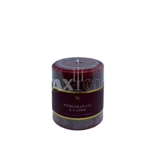 Waxglo Scented Candle in Pomegranate, 70x75mm, offering 36 hours of fragrant burn with floral and fruity notes.