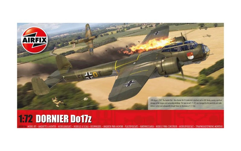 Detailed model kit of the Dornier Do17z, the 'Flying Pencil' bomber from WWII, features finely molded parts for realism.