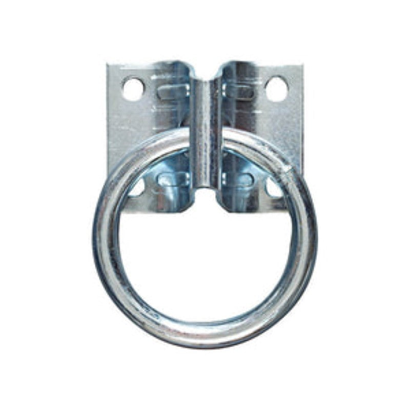 Zinc-plated plate-type hitching ring for secure outdoor tethering, featuring robust durability and corrosion resistance.