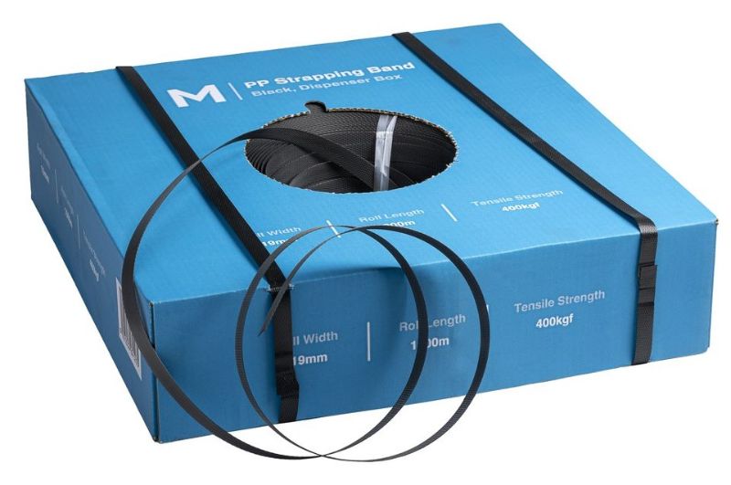 PP Hand Strapping Band - Black, 19mm x 1000m x 0.85mm, 400kgf