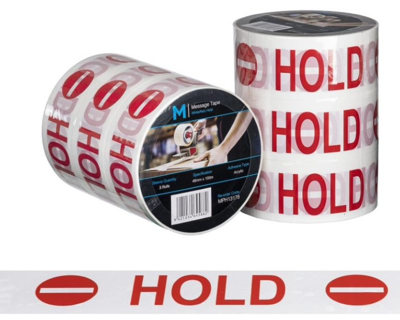 Message Tape Hold - White/Red, 48mm x 100m x 50mu (Pack of 36)
