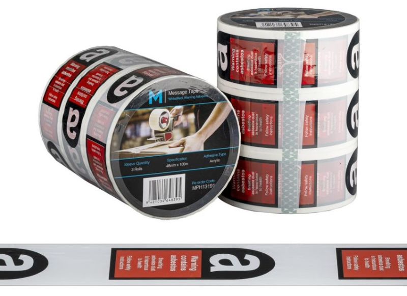 Message Tape Warning Asbestos - , 48mm x 100m x 50mu (Pack of 36)
