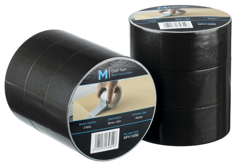 Premium Cloth Tape - Black, 48mm x 30m x 250mu (Pack of 36)