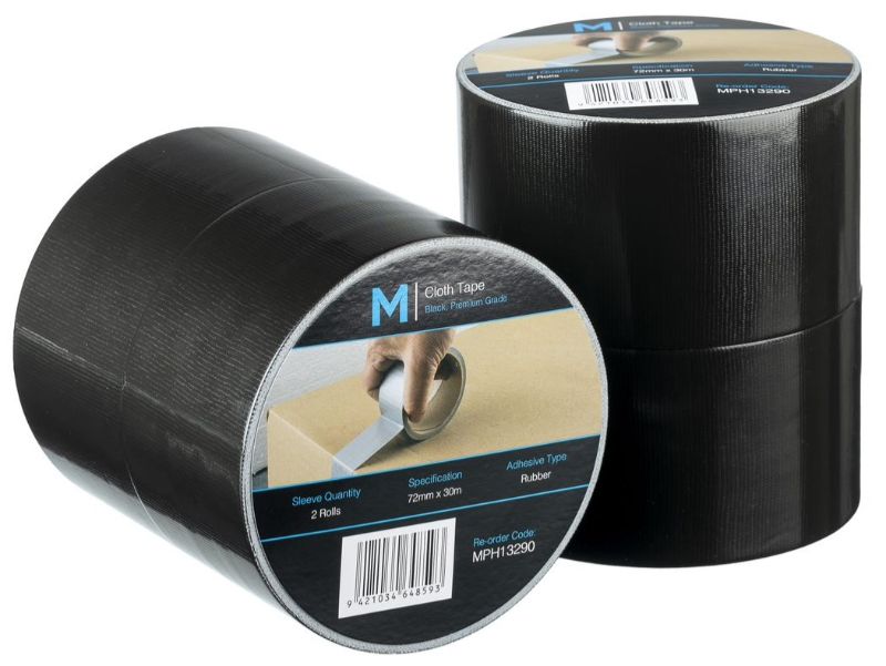 Premium Cloth Tape - Black, 72mm x 30m x 250mu (Pack of 24)