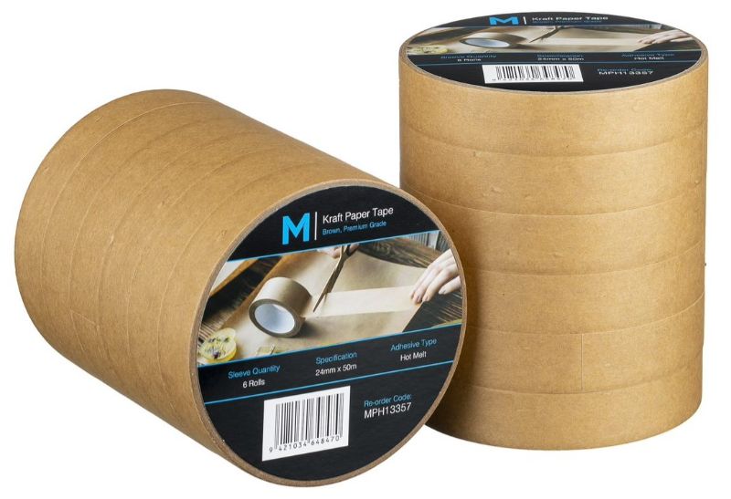 Kraft Paper Packaging Tape - Tan, 24mm x 50m x 125mu (Pack of 72)