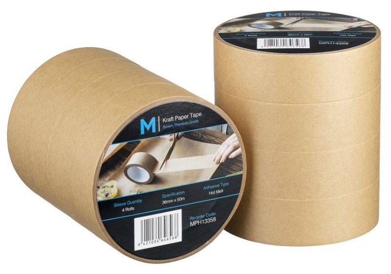 Kraft Paper Packaging Tape - Tan, 36mm x 50m x 125mu (Pack of 48)