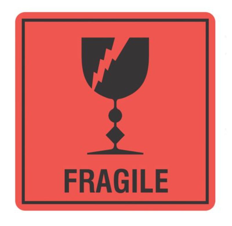 Handling Label Fragile - Orange/Black, 99mm x 99mm (500)