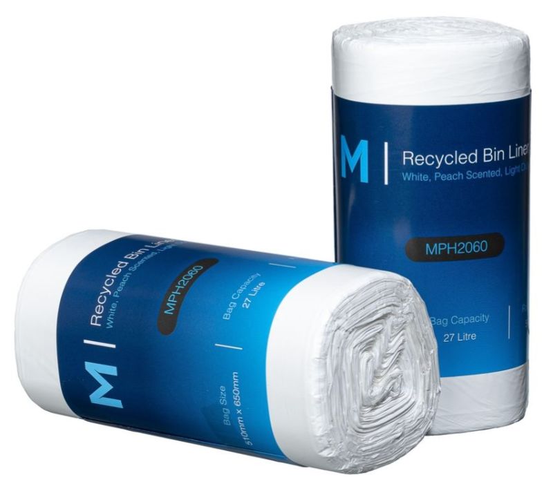 POR Recycled Bin Liner 27L - White, 510mm x 650mm x 15mu (1500) *Peach Scented*