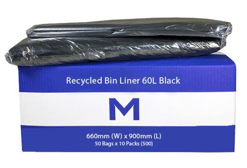 FP Recycled Bin Liner 60L - Black, 660mm x 900mm x 20mu (500)
