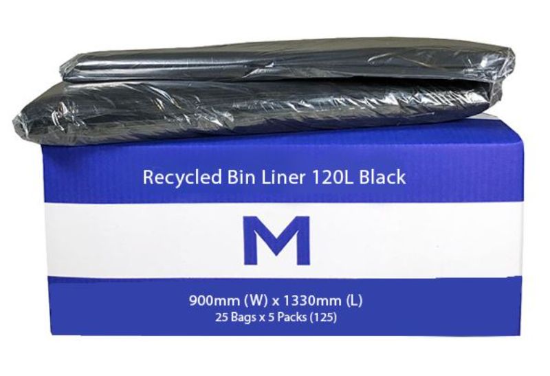 FP Recycled Bin Liner 120L - Black, 900mm x 1330mm x 50mu (125)