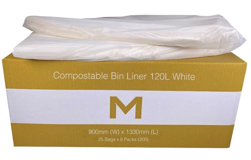 FP Compostable Bin Liner 120L - White, 900mm x 1330mm x 30mu (200)