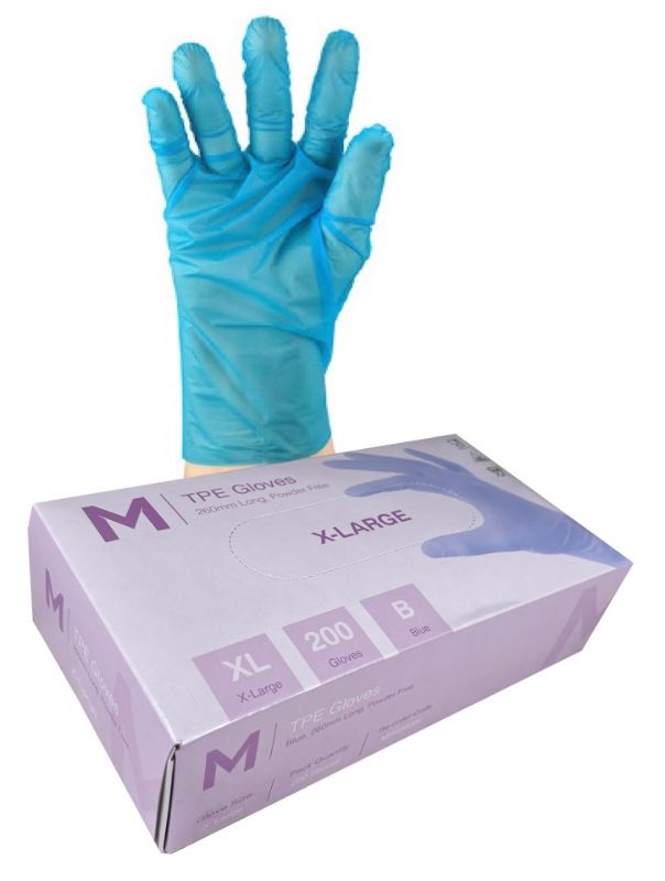 TPE Powder Free Gloves - Blue, XL, 240mm Cuff, 2.0g (Box of 2000)