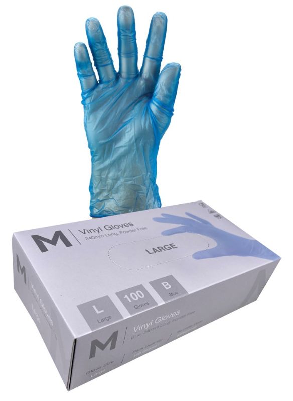 Vinyl Gloves Powder Free - Blue, L, 240mm Cuff, 5.0g (Box of 1000)
