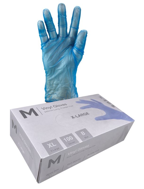 Vinyl Gloves Powder Free - Blue, XL, 240mm Cuff, 5.0g (Box of 1000)